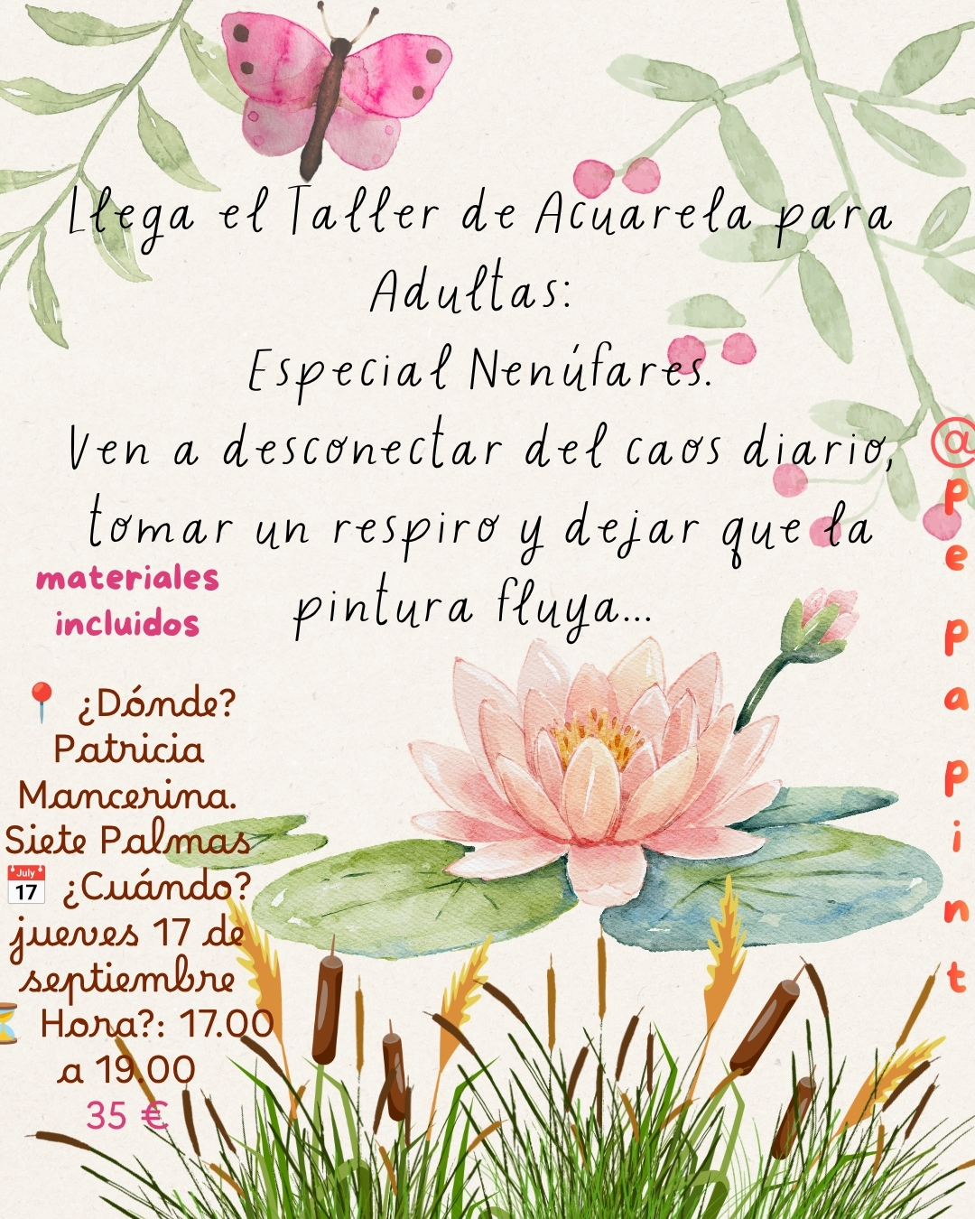 Taller de acuarela para adultas especial nenúfares Pepapint